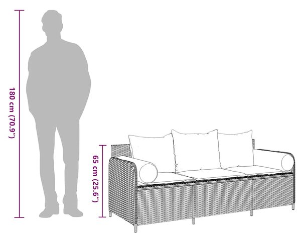 3 személyes barna polyrattan kerti kanapé párnával