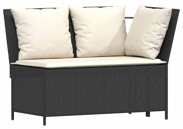 4 részes fekete polyrattan kerti étkezőszett párnákkal