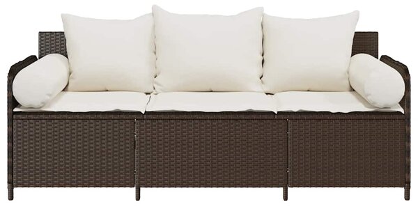 3 személyes barna polyrattan kerti kanapé párnával