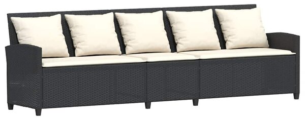 4 részes fekete polyrattan kerti ülőgarnitúra párnával L-alakú