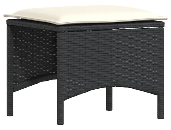 4 részes fekete polyrattan kerti étkezőszett párnákkal