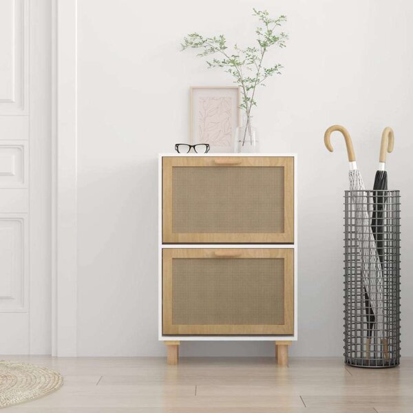 Rattan Cipőszekrény - Fehér - 52x25x80 cm