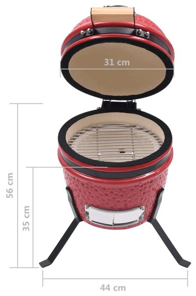 Kerámia Kamado Grillező és Füstölő - Piros - 56 cm