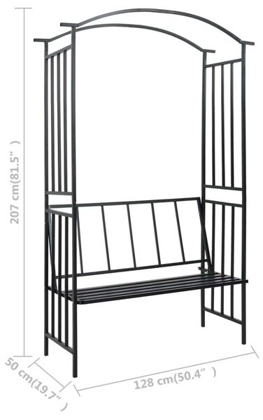 Kerti Boltív Paddal - Fekete Vas - 128x50x207 cm