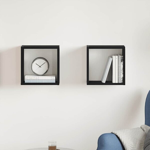 VidaXL 2 db fekete tölgyszínű szerelt fa fali kockapolc 30x15x30 cm