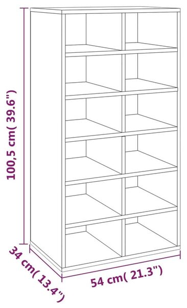 Fa Cipőtartó - 12 Rekeszes - Füstös Tölgy - 54x34x100,5cm