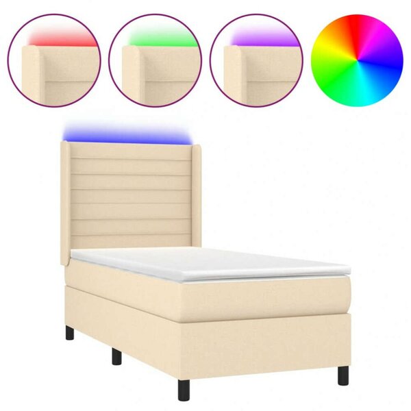 VidaXL LED-es Ágy - Rugós Matraccal - Krémszínű - 90x200 cm