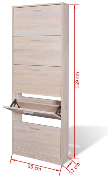 Modern Cipőtartó Szekrény - Tölgyfa Hatású - 5 Rekeszes
