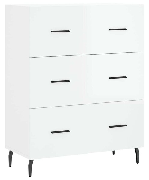 Modern Tálalószekrény - 3 Fiókos - Magasfényű Fehér - 70x34x90 cm