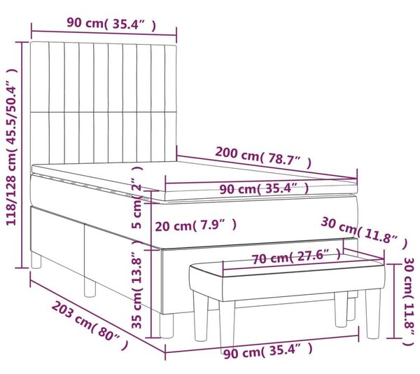 VidaXL Krémszínű Ágy 90x200 cm - Zsebrugós Matraccal és Lábzsámmal