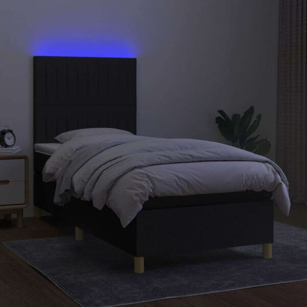 LED-es Ágy - Fekete Szövet - 80x200 cm