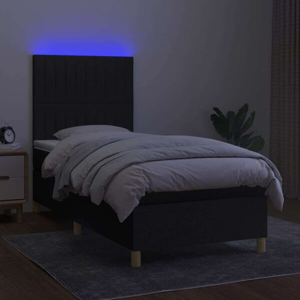 LED-es Ágy - Fekete Szövet - 80x200 cm
