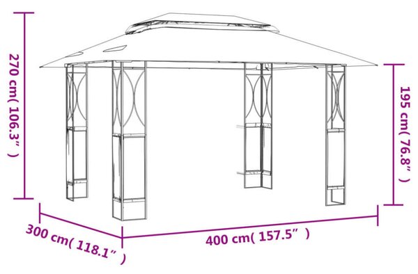 Kerti Acél Pavilon - 400x300x270 cm - Antracitszürke
