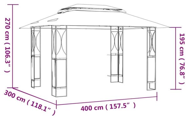 Kerti Acél Pavilon - 400x300x270 cm - Antracitszürke