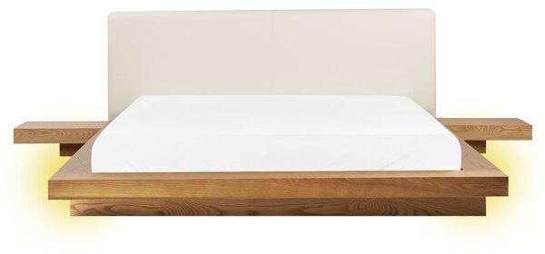 Ágy LED világítással Műbőr ZEN 160 x 200 cm Természetes kőris