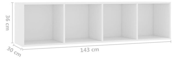 Fehér könyv-/TV-szekrény 143 x 30 x 36 cm