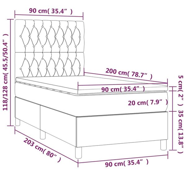 VidaXL Rugós Ágy Matraccal - 90x200 cm - Világosszürke