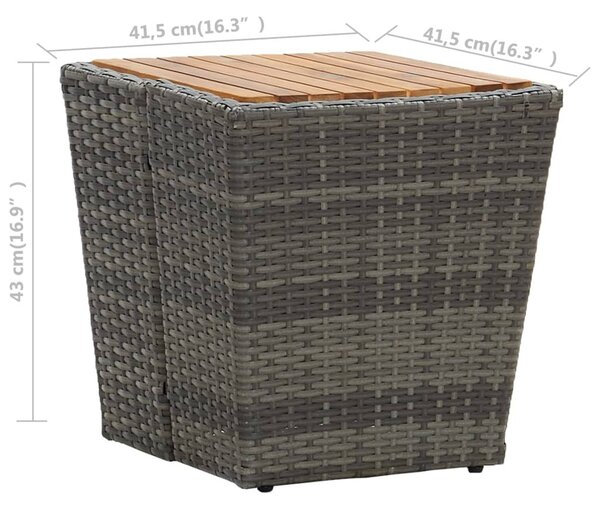 Szürke polyrattan és tömör akácfa teázóasztal 41,5x41,5x43 cm