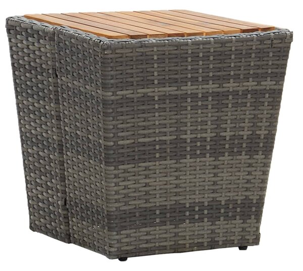 Szürke polyrattan és tömör akácfa teázóasztal 41,5x41,5x43 cm