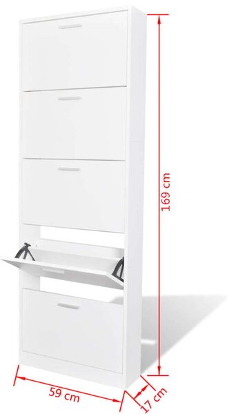 Fehér Cipősszekrény - 5 Rekeszes - 169 cm