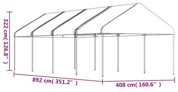 Fehér Pavilon - Polietilén - 8,92 x 4,08 x 3,22 m