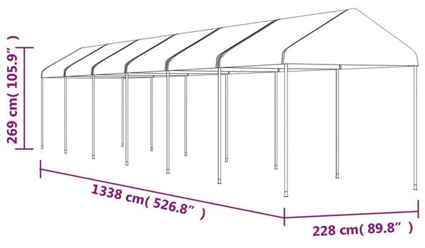 VidaXL Nagy Fehér Polietilén Pavilon - 13,38 x 2,28 m