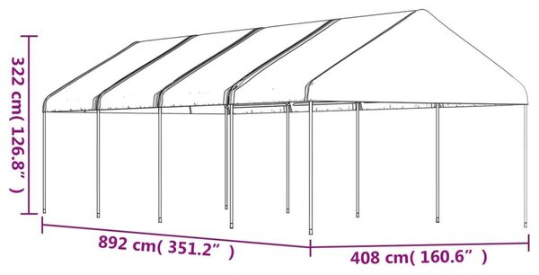 Fehér Pavilon - Polietilén - 8,92 x 4,08 x 3,22 m