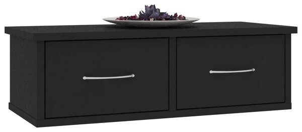 Fekete szerelt fa falra szerelhető fiókos polc 60x26x18,5 cm