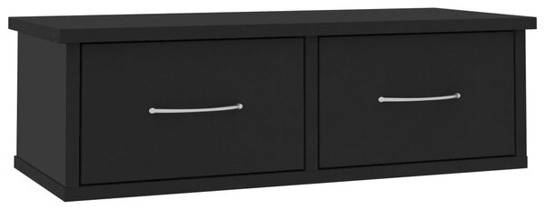 Fekete szerelt fa falra szerelhető fiókos polc 60x26x18,5 cm