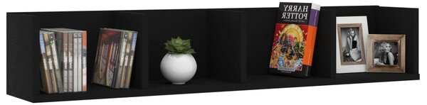 Fekete szerelt fa CD-tartó fali polc 100 x 18 x 18 cm
