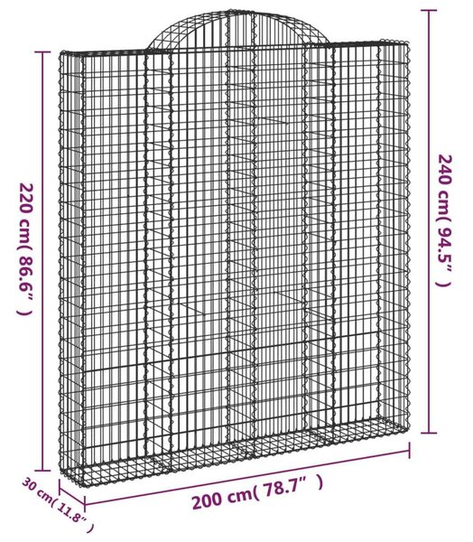 VidaXL Gabion Kosár Fal - 5 db - 200x30x220/240 cm