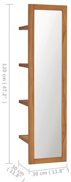 Tömör tíkfa fali tükör polcokkal 30 x 30 x 120 cm