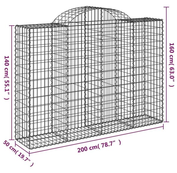 VidaXL Gabion Kosár Fal - 8 db - 200x50x140/160 cm