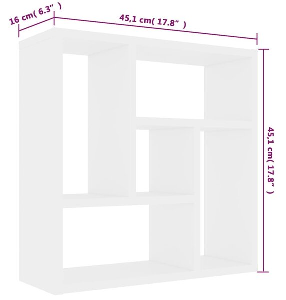 Fehér szerelt fa fali polc 45,1 x 16 x 45,1 cm