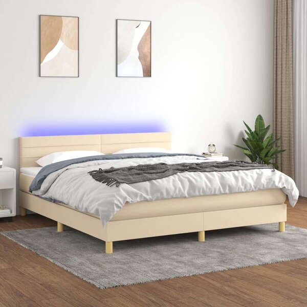VidaXL krémszínű szövet rugós és LED-es ágy matraccal 160x200 cm