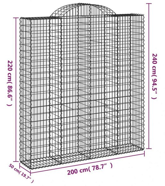 VidaXL 5 db íves horganyzott vas gabion kosár 200x50x220/240 cm