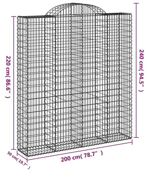 VidaXL 5 db íves horganyzott vas gabion kosár 200x50x220/240 cm