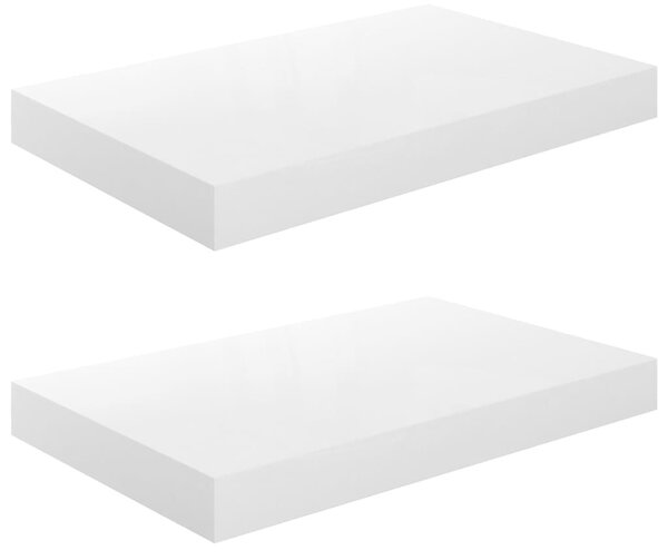 2 db magasfényű fehér MDF lebegő fali polc 40 x 23 x 3,8 cm