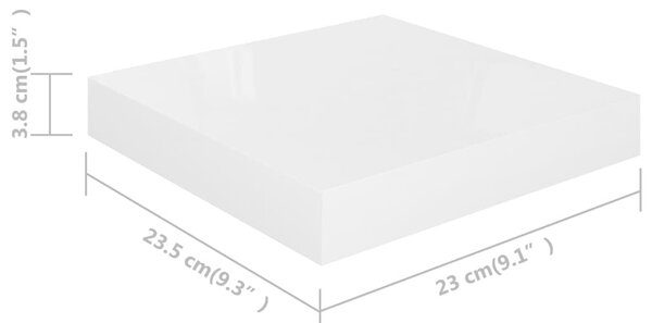 Magasfényű fehér MDF lebegő fali polc 23 x 23,5 x 3,8 cm