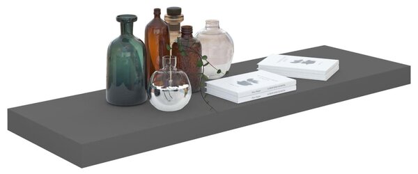 2 db magasfényű szürke MDF lebegő fali polc 80 x 23,5 x 3,8 cm