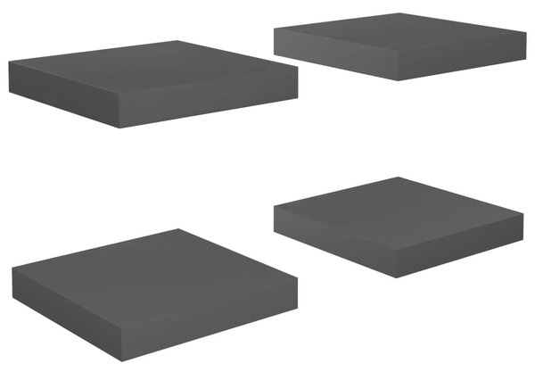 4 db magasfényű szürke MDF lebegő fali polc 23 x 23,5 x 3,8 cm