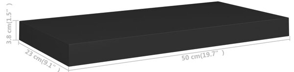 Fekete MDF lebegő fali polc 50 x 23 x 3,8 cm