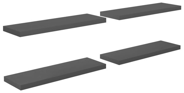4 db magasfényű szürke MDF lebegő fali polc 80 x 23,5 x 3,8 cm