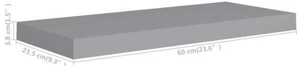 Szürke MDF lebegő fali polc 60 x 23,5 x 3,8 cm