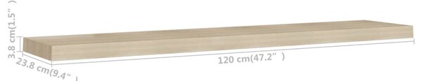 Tölgyszínű MDF lebegő fali polc 120 x 23,5 x 3,8 cm