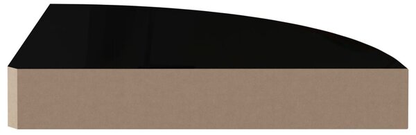 4 db magasfényű fekete MDF lebegő sarokpolc 25 x 25 x 3,8 cm