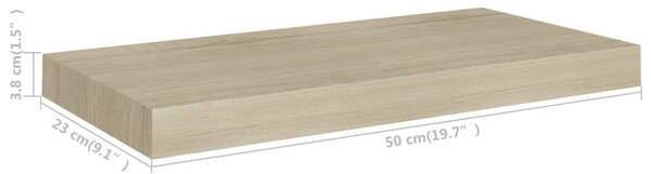 2 db tölgyszínű MDF lebegő fali polc 50 x 23 x 3,8 cm