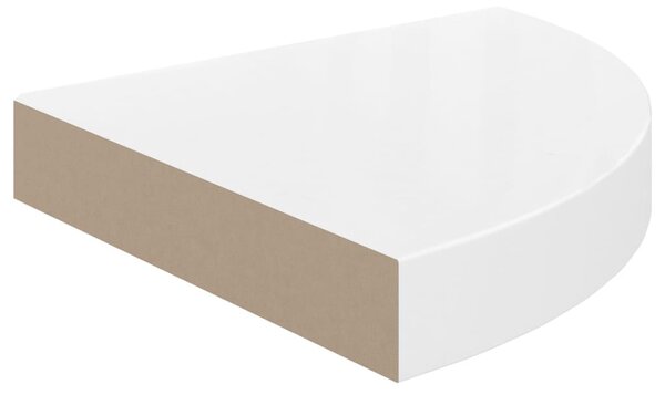 Úszó sarokpolc magasfényű fehér MDF 25 x 25 x 3,8 cm