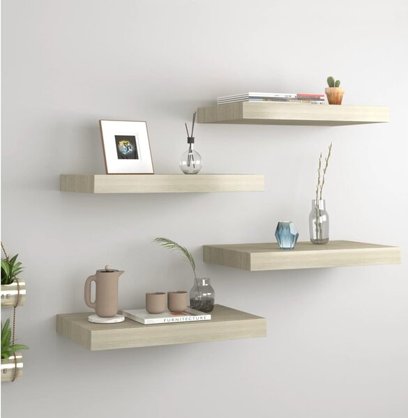 4 db tölgyszínű MDF lebegő fali polc 40 x 23 x 3,8 cm
