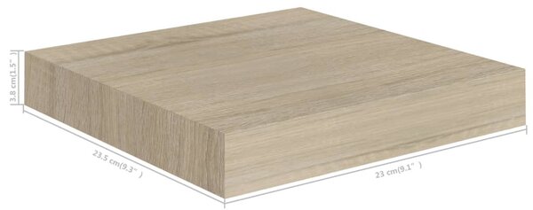 2 db tölgyszínű MDF lebegő fali polc 23 x 23,5 x 3,8 cm
